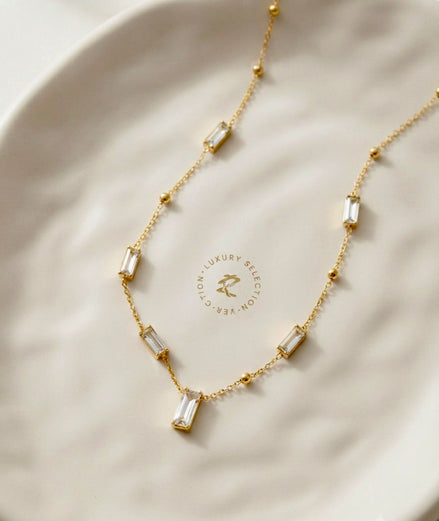 Baguette Crystal Station Satellite Necklace