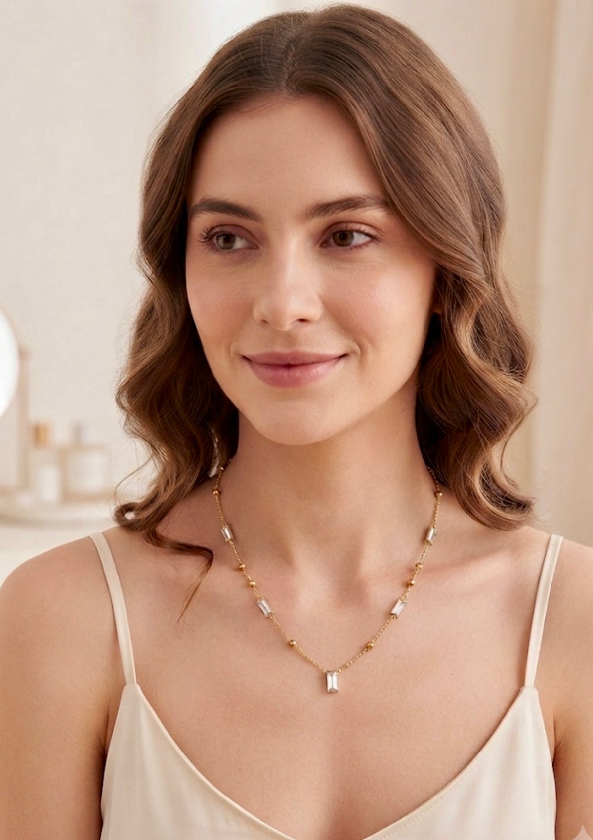 Baguette Crystal Station Satellite Necklace