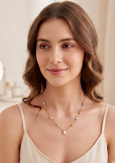Baguette Crystal Station Satellite Necklace