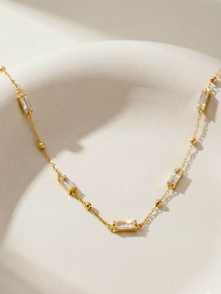 Baguette Crystal Station Satellite Necklace