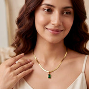 Emerald Baguette Herringbone Pendant Chain