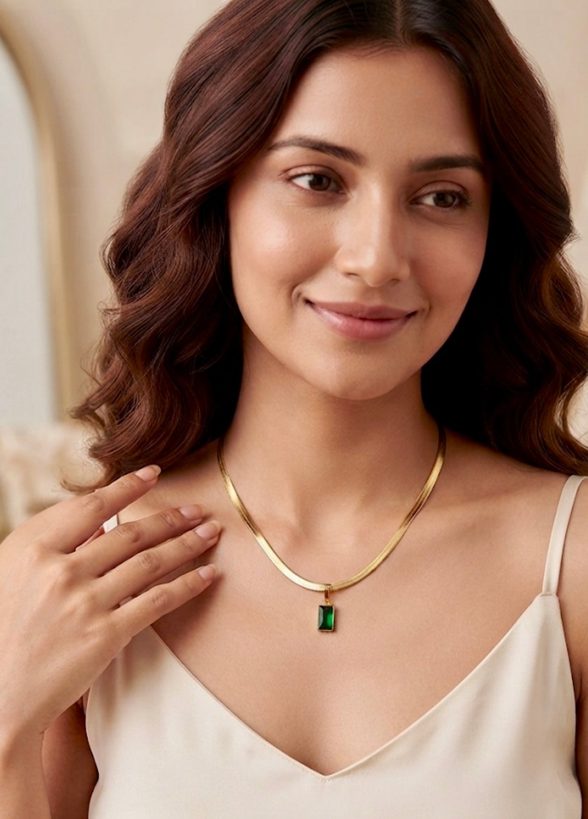 Emerald Baguette Herringbone Pendant Chain