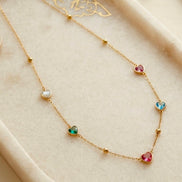 Multicolor Crystal Heart Charm Chain With Studs