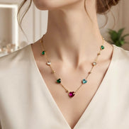 Multicolor Crystal Heart Charm Chain With Studs