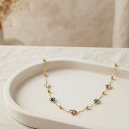 Multicolor Crystal Heart Charm Chain With Studs