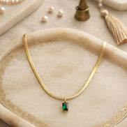 Emerald Baguette Herringbone Pendant Chain