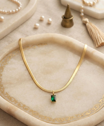 Emerald Baguette Herringbone Pendant Chain