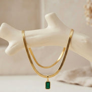 Emerald Baguette Herringbone Pendant Chain