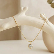 Round Crystal Solitaire Bezel Pendant Chain