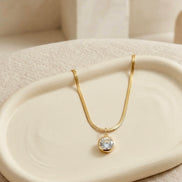 Round Crystal Solitaire Bezel Pendant Chain