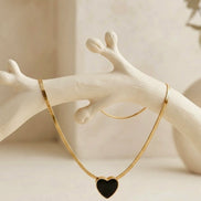 Black Enamel Heart Herringbone Pendant Chain