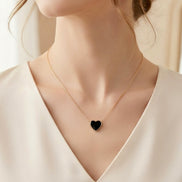 Black Enamel Heart Herringbone Pendant Chain