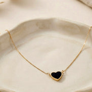 Black Enamel Heart Herringbone Pendant Chain