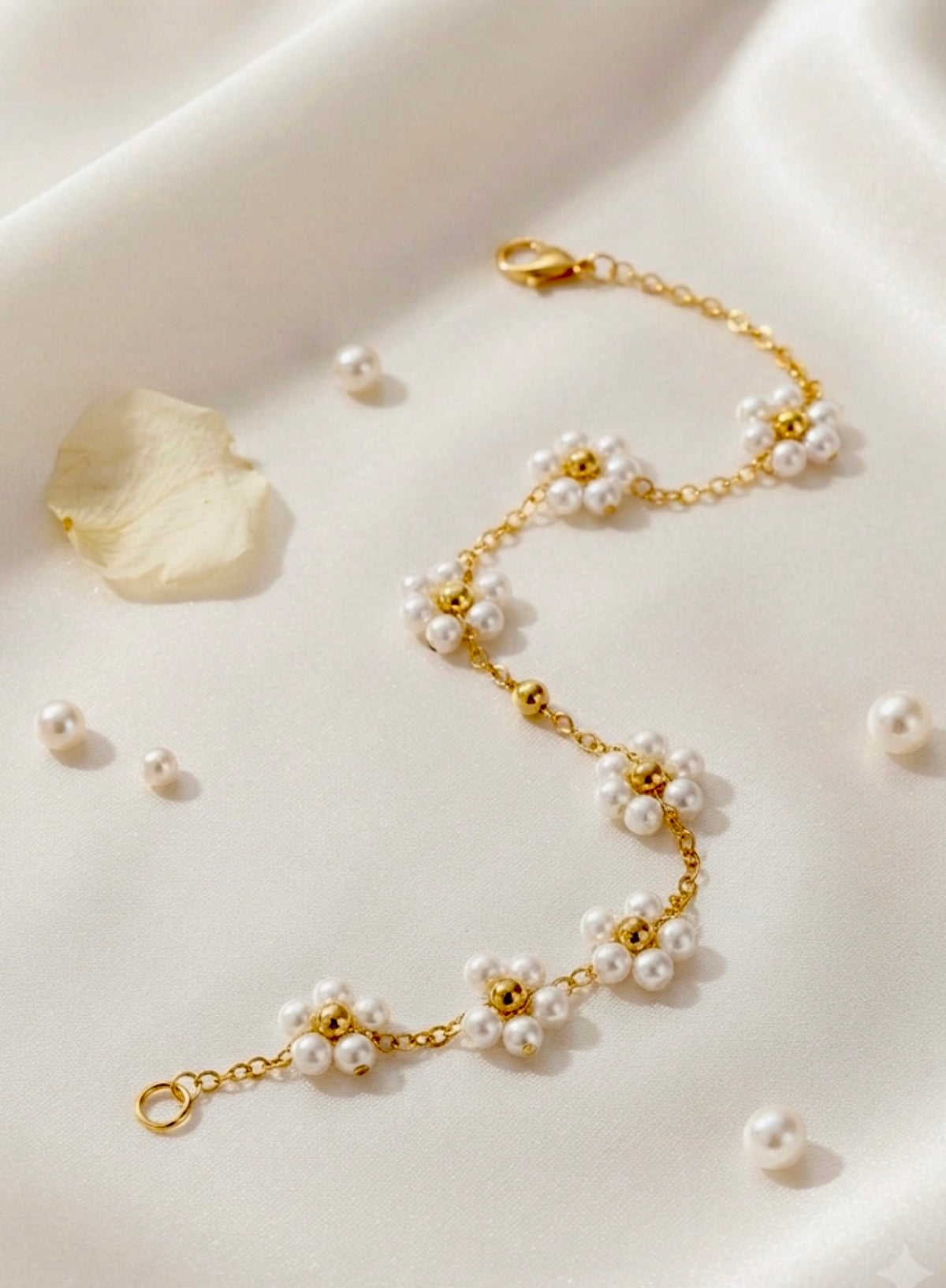 Pearl Flower Gold Chain Bracelet