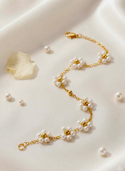 Pearl Flower Gold Chain Bracelet
