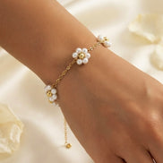 Pearl Flower Gold Chain Bracelet