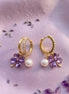 Korean Purple Flower Clover Pearl Huggie