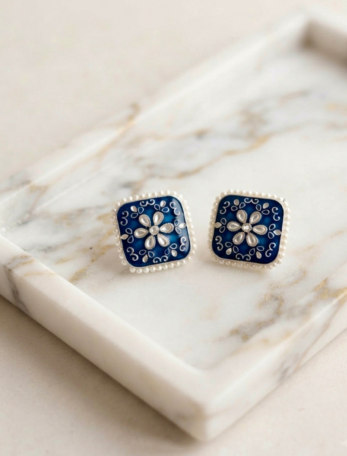 Kundan Meenakari Square Stud Earring