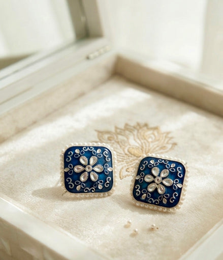 Kundan Meenakari Square Stud Earring