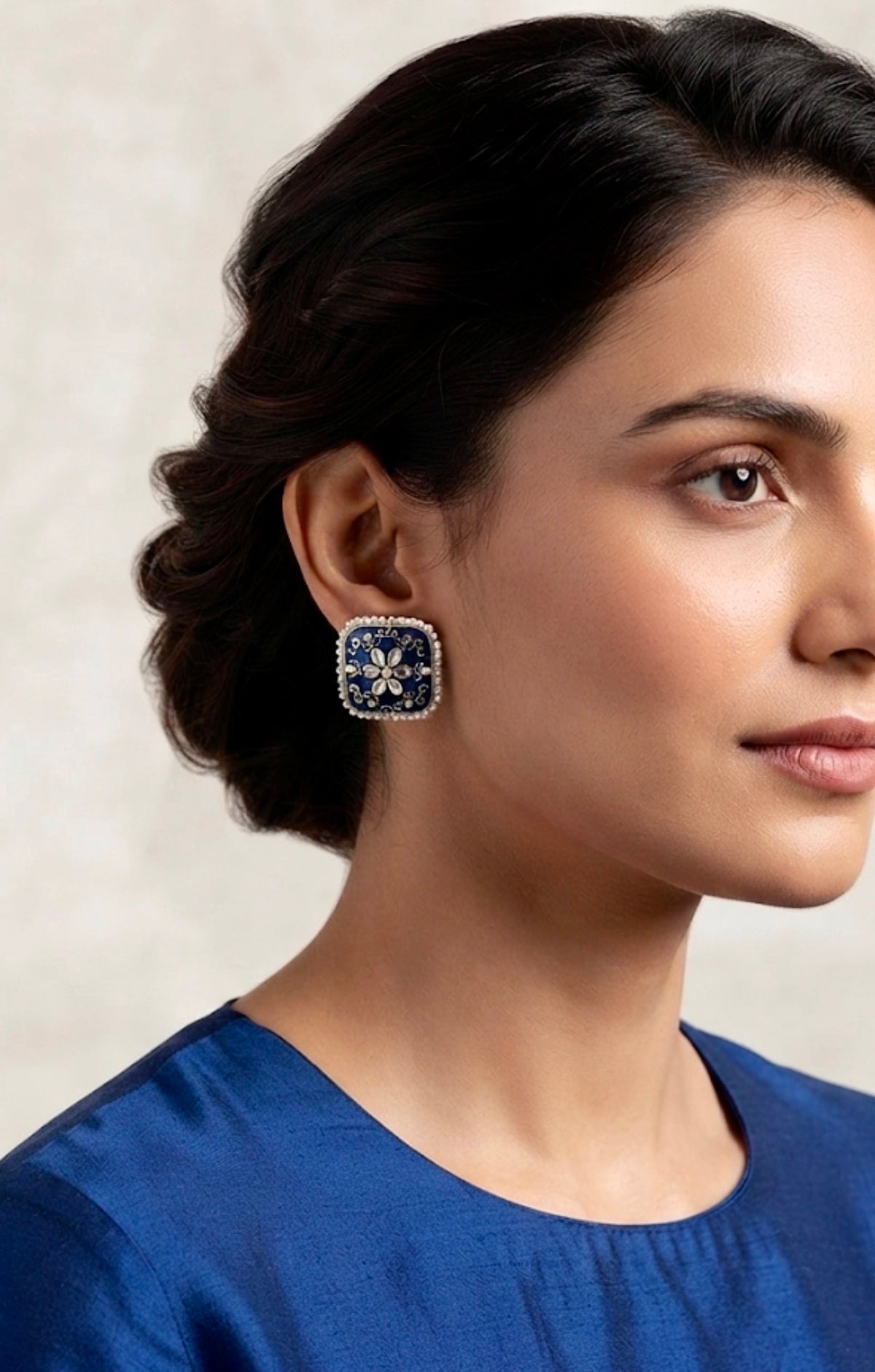Kundan Meenakari Square Stud Earring