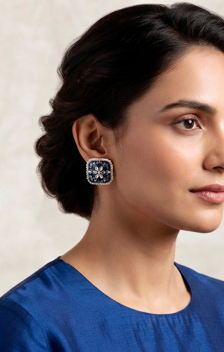 Kundan Meenakari Square Stud Earring