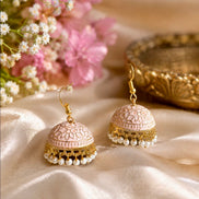 Handcrafted Pastel Pink Meenakari Jhumka Earrings