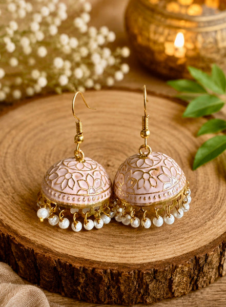 Handcrafted Pastel Pink Meenakari Jhumka Earrings