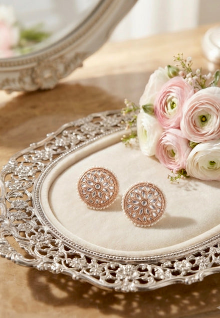 Kundan Stud Earrings with a Pearl Border