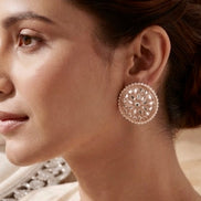 Kundan Stud Earrings with a Pearl Border