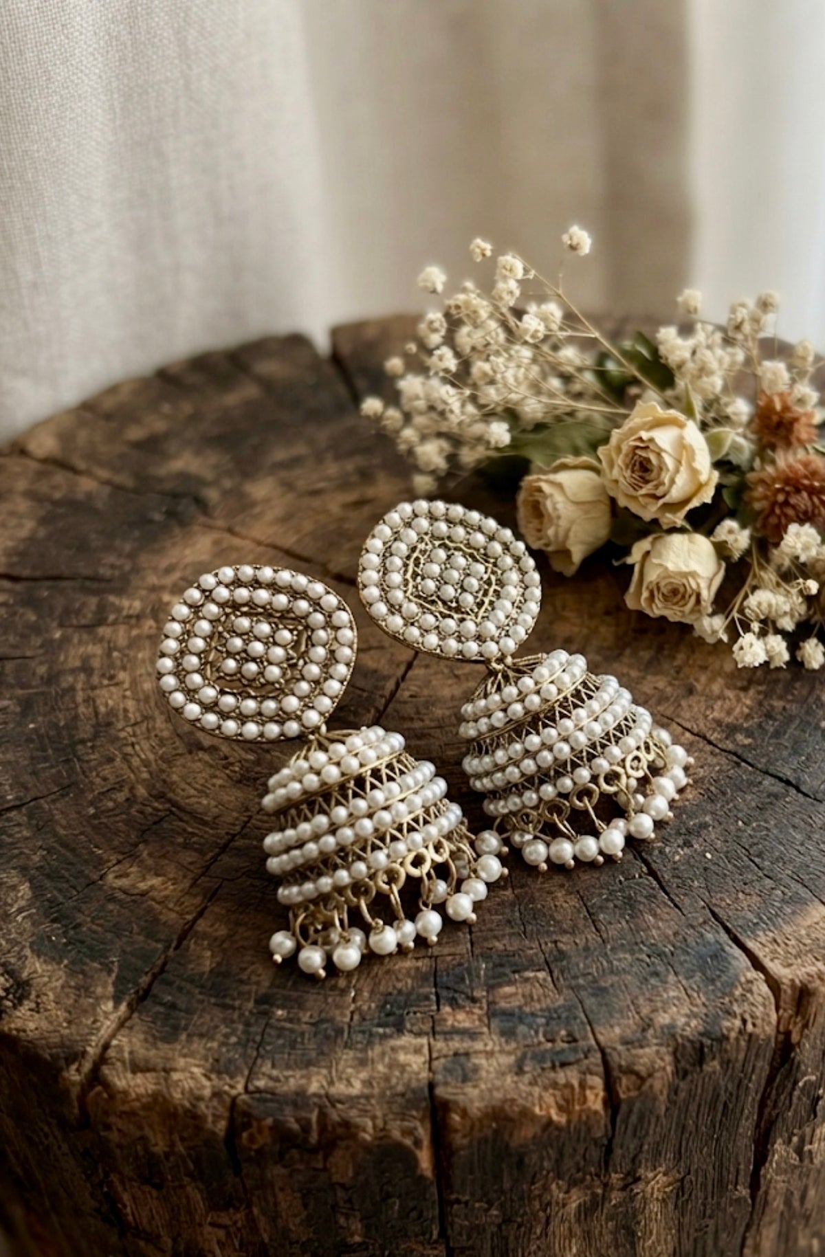 Pearl-Studded Gold Jhumkas