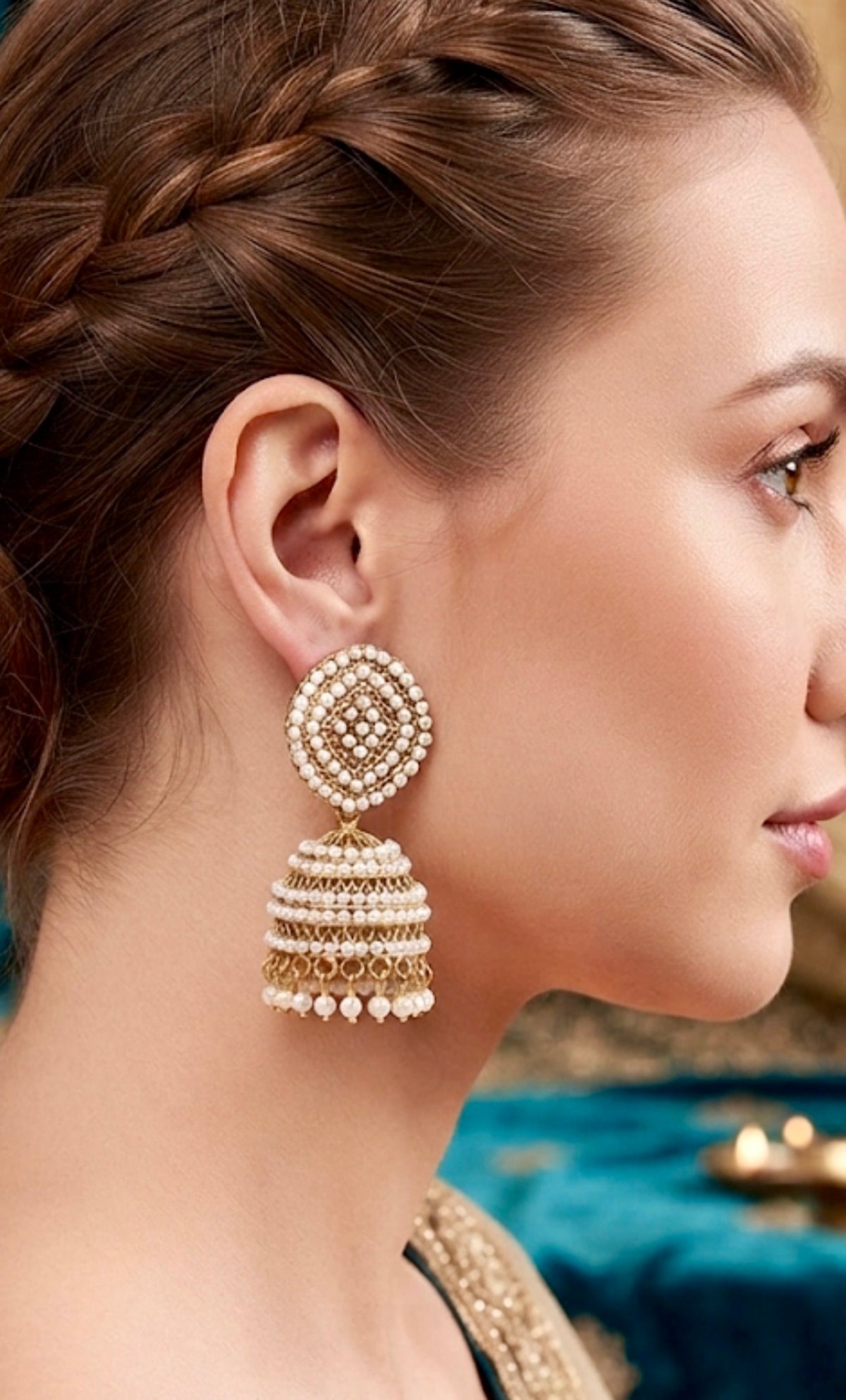 Pearl-Studded Gold Jhumkas