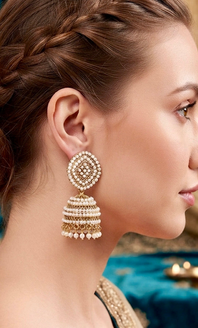 Pearl-Studded Gold Jhumkas