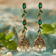 Antique Gold Vine Leaf Drop Jhumka Earrings