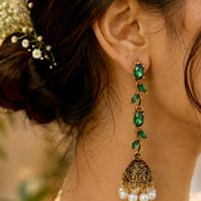 Antique Gold Vine Leaf Drop Jhumka Earrings