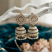 Pearl-Studded Gold Jhumkas