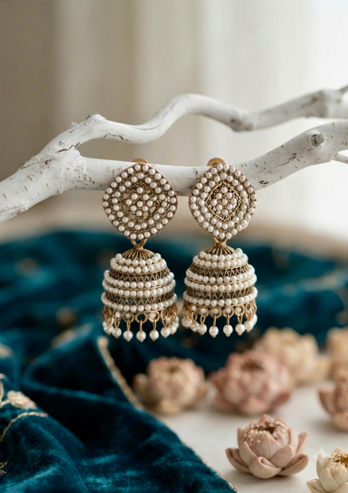 Pearl-Studded Gold Jhumkas