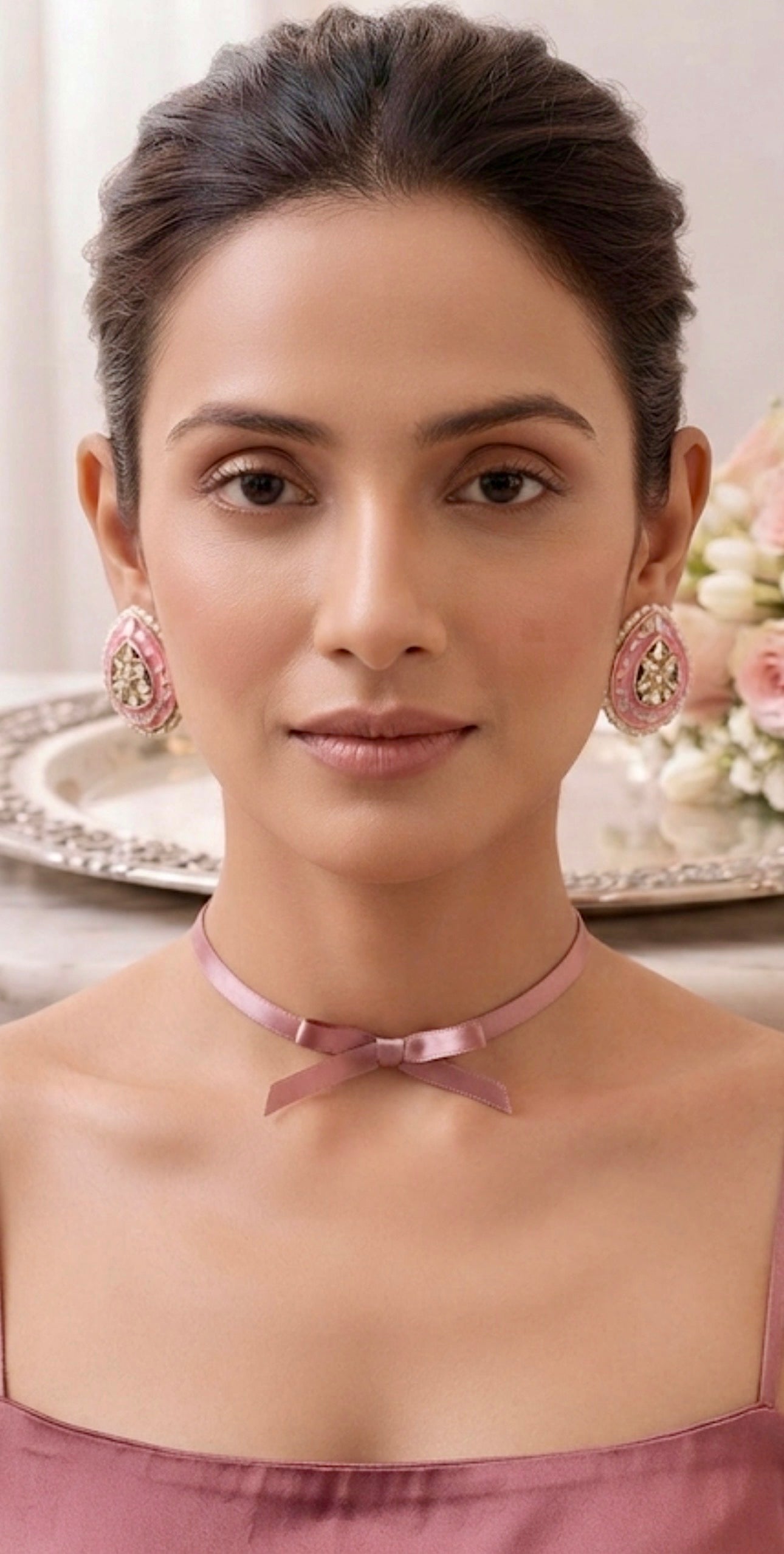 Meenakari Pearl Stud Earrings