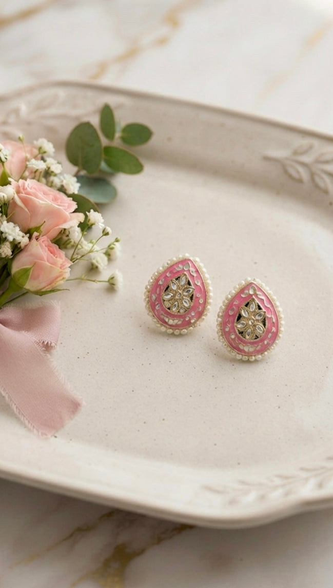 Meenakari Pearl Stud Earrings