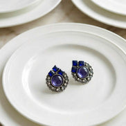 Vintage Oxidized Silver Blue Stone Stud Earrings
