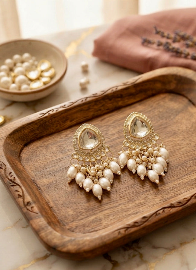 Kundan Pearl Drop Earrings