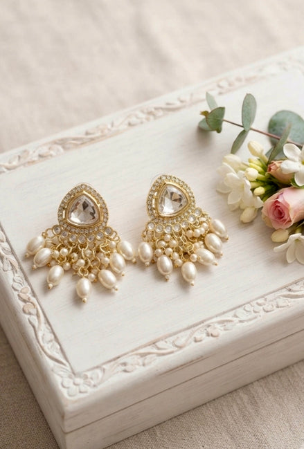 Kundan Pearl Drop Earrings