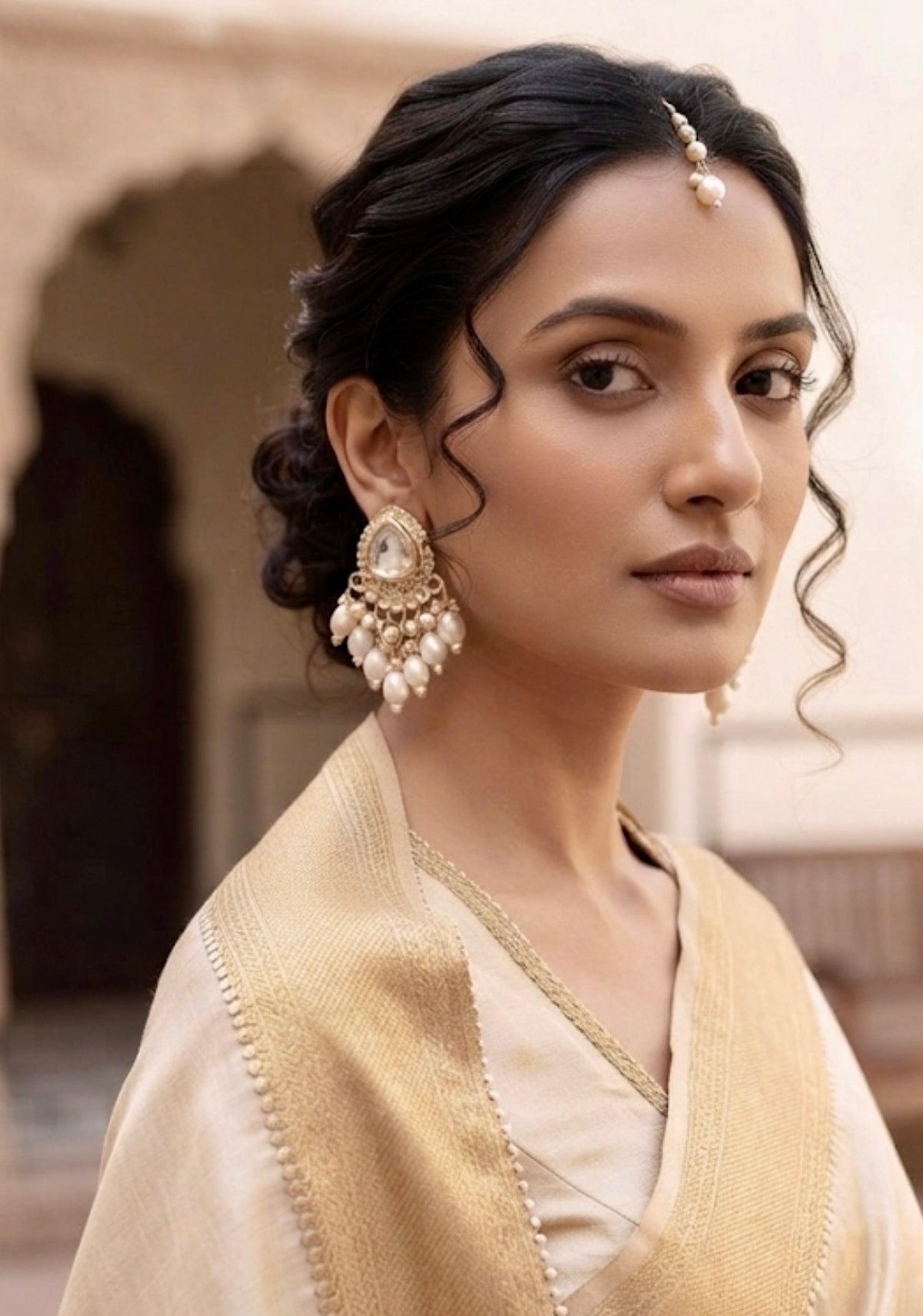 Kundan Pearl Drop Earrings