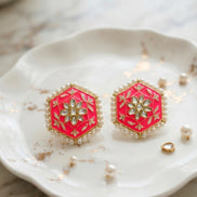 Pink Meenakari Kundan Studs
