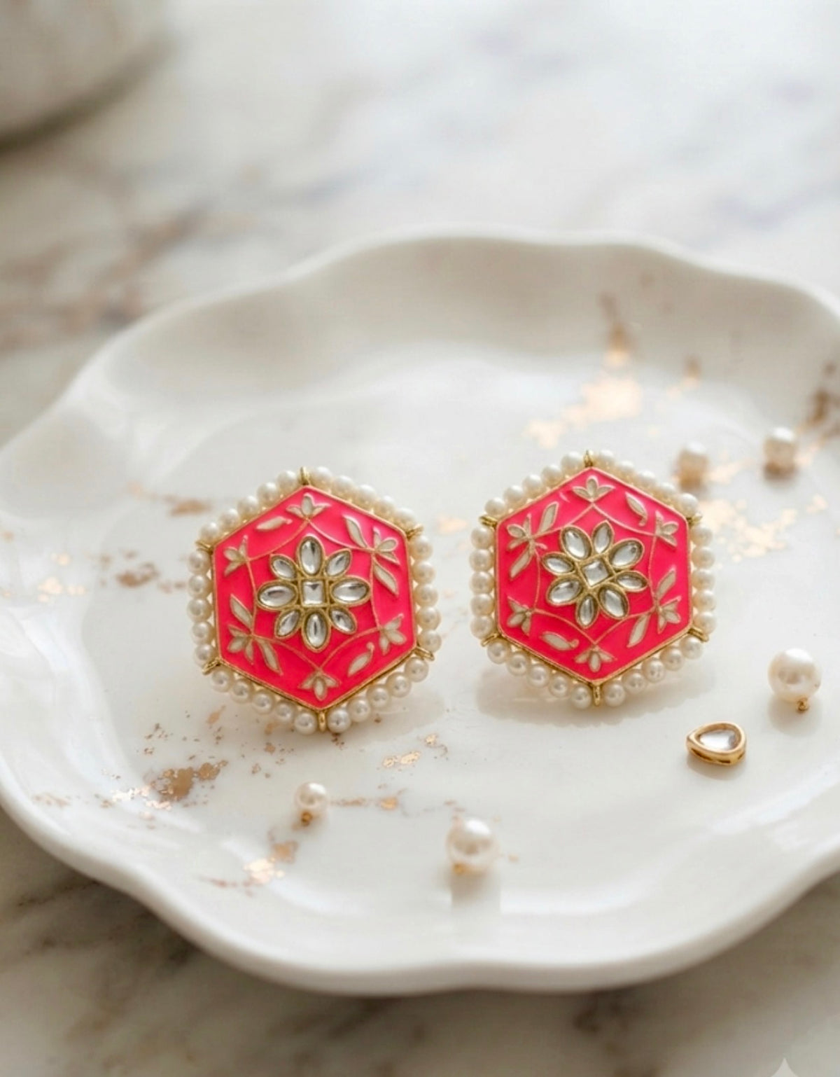 Pink Meenakari Kundan Studs