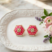 Pink Meenakari Kundan Studs