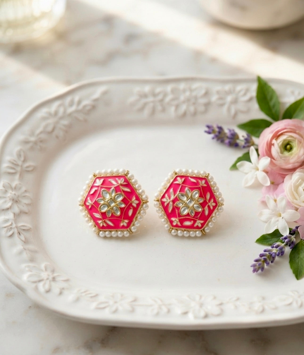 Pink Meenakari Kundan Studs