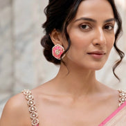 Pink Meenakari Kundan Studs