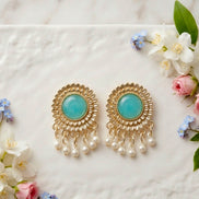 Antique Gold Turquoise Studs with Pearl Drop