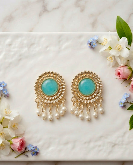 Antique Gold Turquoise Studs with Pearl Drop