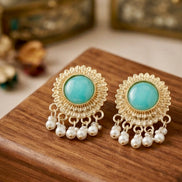 Antique Gold Turquoise Studs with Pearl Drop